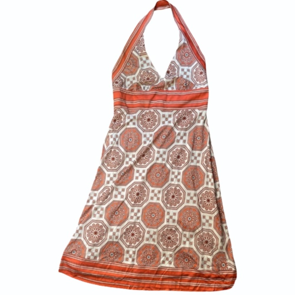 Trina Turk silk halter dress white orange midi 6